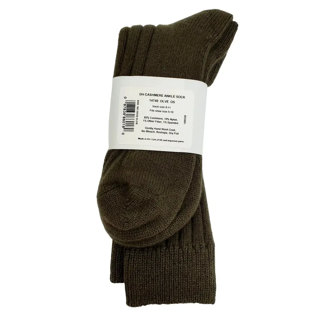 Soft Ribbed 82% Cashmere Ankle Socks Size 9-11 Warm Cozy Garnet Hill Olive Green